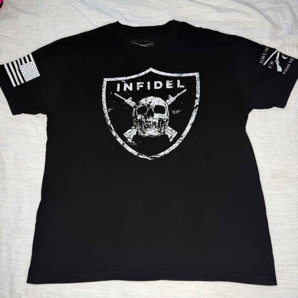 Grunt Style Mens XL Black Infidel Skull Graphic T-Shirt Military Tactical Tee